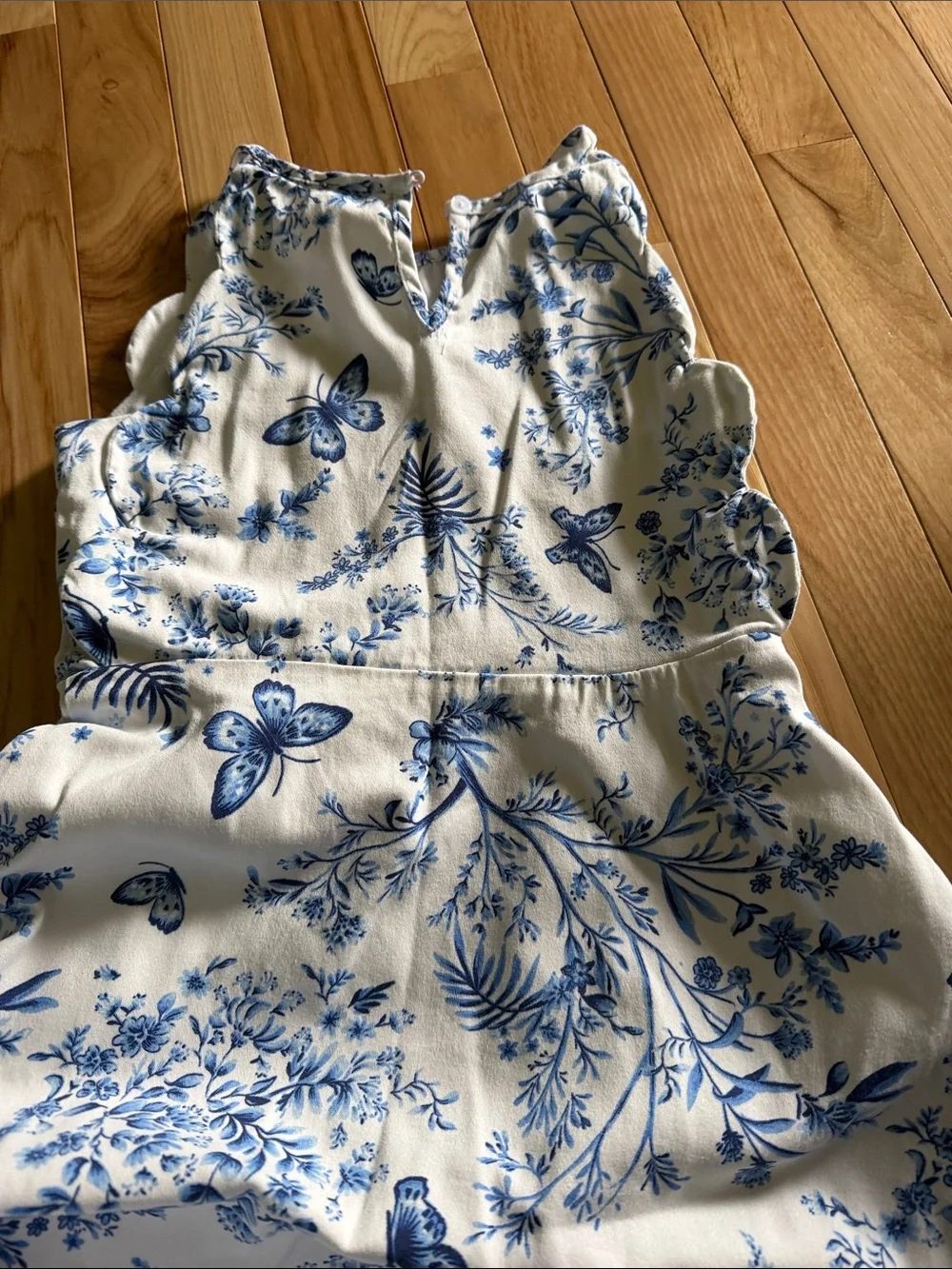 White and Blue Floral Girls' Dress